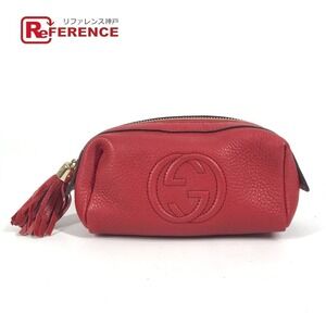 Gucci Soho GG Logo Makeup Pouch Multi Fringe Leather Red